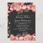 Faire-part de mariage floral et tableau noir rose (Devant / Derrière)