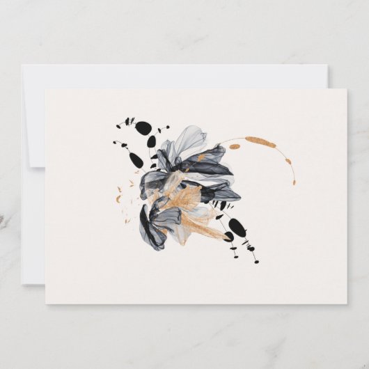 Faire-part de mariage floral exclusif noir et or (Dos)