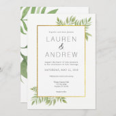 Faire-part de mariage Floral Feuilles Gold Greener (Devant / Derrière)