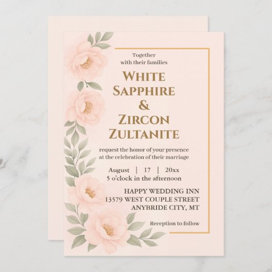 Faire-part de mariage Floral Flexible Avec Cadre O (Devant / Derrière)