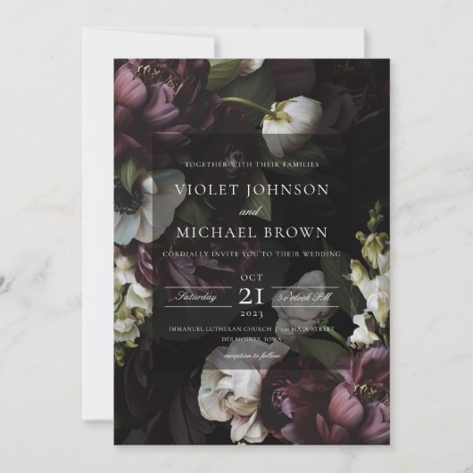 Faire-part de mariage floral foncé (Devant)