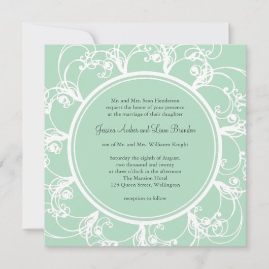 Faire-part de mariage Floral frais en vert menthe (Devant)