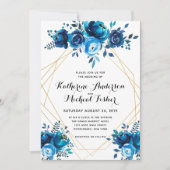 Faire-part de mariage floral géométrique bleu (Devant)