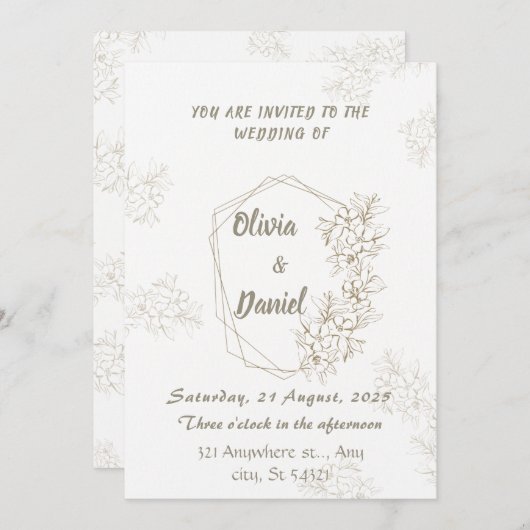 Faire-part de mariage floral géométrique élégant (Devant / Derrière)