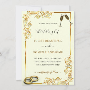 Faire-part de mariage Floral Gold avec Anneaux et