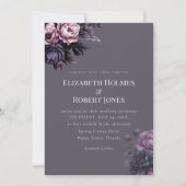 Faire-part de mariage floral gothique prune (Devant)