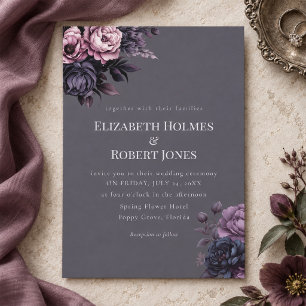 Faire-part de mariage floral gothique prune