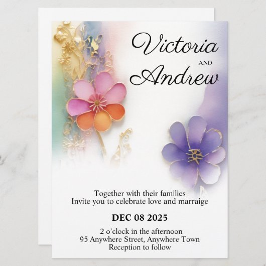 Faire-part de mariage floral gras (Devant / Derrière)