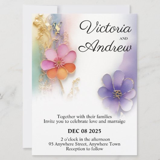 Faire-part de mariage floral gras (Devant)