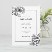 Faire-part de mariage floral gravé noir et blanc p (Debout devant)