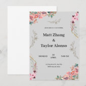 Faire-part de mariage floral gris (Devant / Derrière)