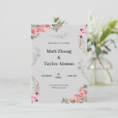 Faire-part de mariage floral gris (Debout devant)