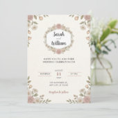 Faire-part de mariage floral hexagonal rose rose p (Debout devant)