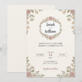 Faire-part de mariage floral hexagonal rose rose p (Devant / Derrière)