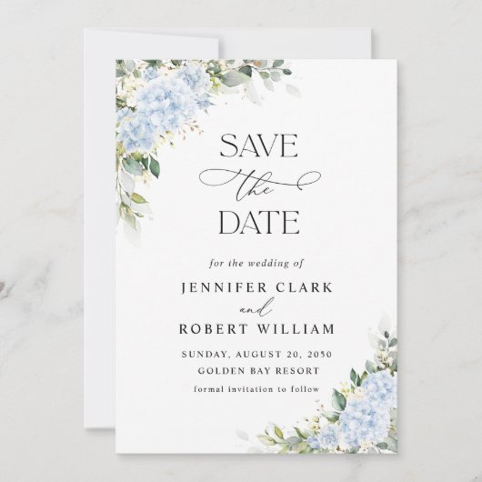 Faire-part de mariage floral Hydrangea Bleu (Devant)