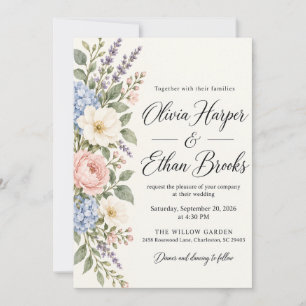 Faire-part de mariage floral Hydrangea Bleu Blush