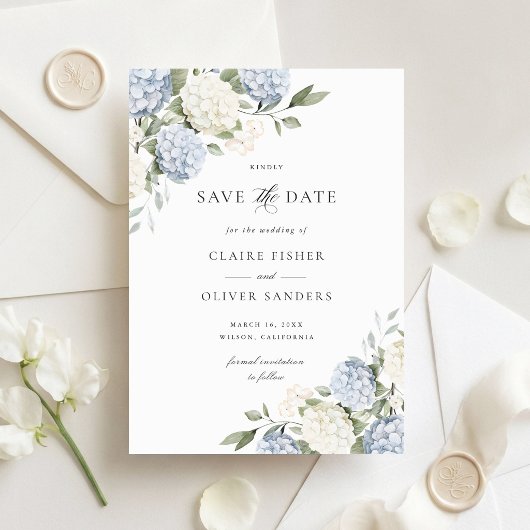 Faire-part de mariage Floral Hydrangea Bleu Poussi