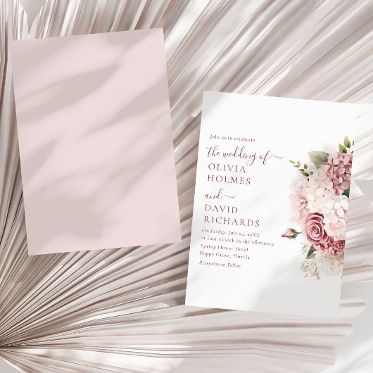 Faire-part de mariage floral Hydrangea Rose Poussi