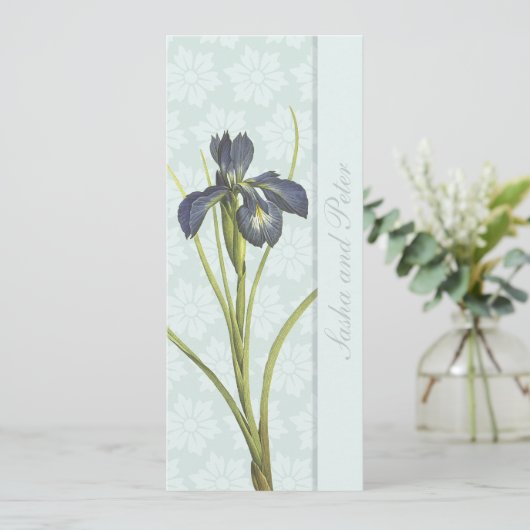 Faire-part de mariage Floral Iris Bleu (Debout devant)