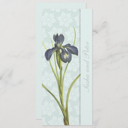 Faire-part de mariage Floral Iris Bleu (Devant / Derrière)
