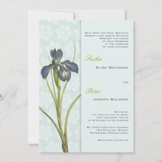Faire-part de mariage Floral Iris bleu 2 (Devant)