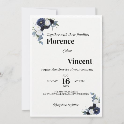 Faire-part de mariage floral ivoire (Devant)