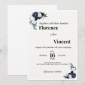 Faire-part de mariage floral ivoire (Devant / Derrière)