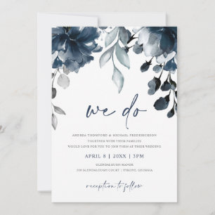 Faire-part de mariage floral jardin aquarelle bleu