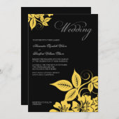 Faire-part de mariage floral jaune/noir moderne (Devant / Derrière)