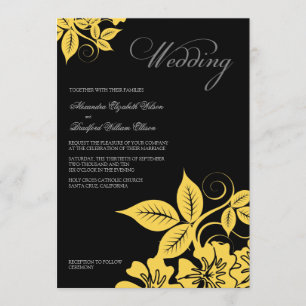 Faire-part de mariage floral jaune/noir moderne