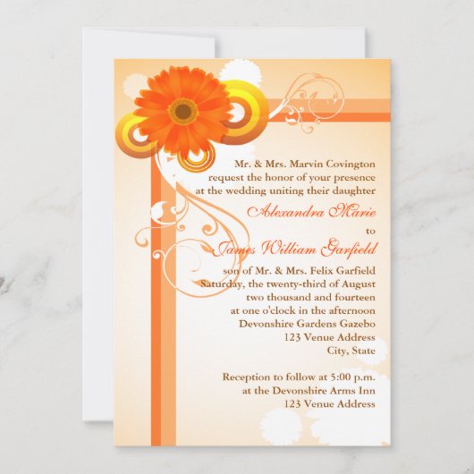 Faire-part de mariage floral jaune, orange, Brown (Devant)