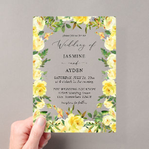 Faire-part de mariage floral jaune V3