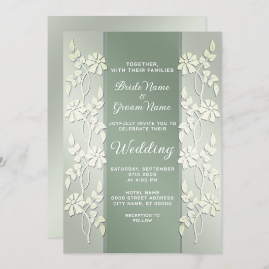 Faire-part de mariage Floral Jaune Vert (Devant / Derrière)