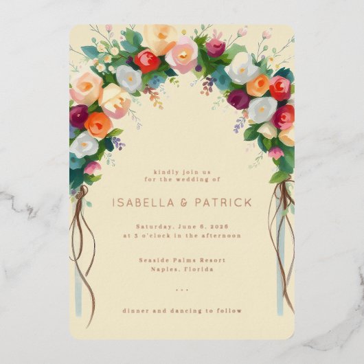 Faire-part de mariage floral joyeux (Recto)