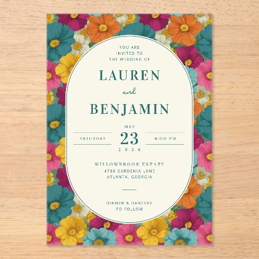 Faire-part de mariage floral joyeux (Recto)