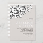 Faire-Part de Mariage Floral La Vie en Rose - Gris (Devant / Derrière)