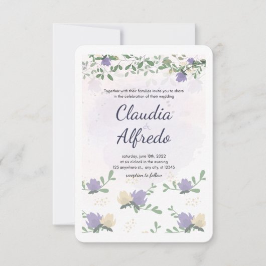Faire-part de mariage floral lavande (Devant)