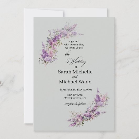 Faire-part de mariage floral lilas (Devant)