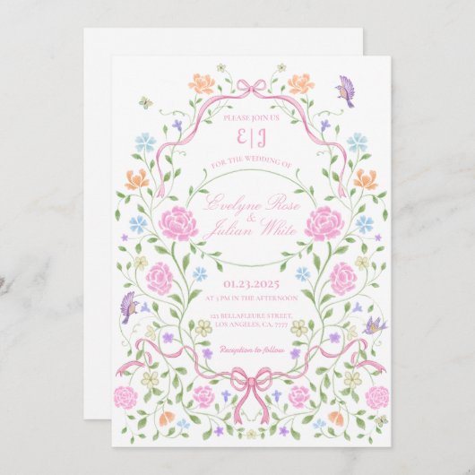 Faire-part de mariage floral lunaire (Devant / Derrière)