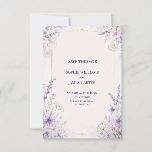 Faire-part de mariage floral lunaire violet (Devant)