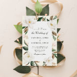 faire-part de mariage floral magnolia moderne<br><div class="desc">Ce design présente un cadre floral avec des fleurs de magnolia et du texte au milieu. Le dos bleu marine complète bien les fleurs d'aquarelle et le feuillage vert. Le texte et la couleur peuvent être modifiés.</div>