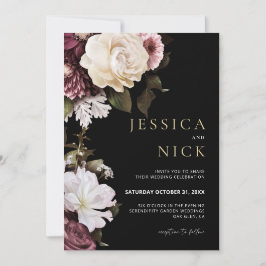 Faire-part de mariage Floral, Mariage Moody foncé (Devant)