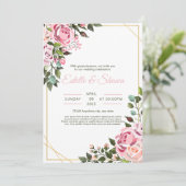 Faire-part de mariage floral, Mariage rose romanti (Debout devant)