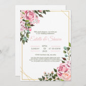 Faire-part de mariage floral, Mariage rose romanti (Devant / Derrière)