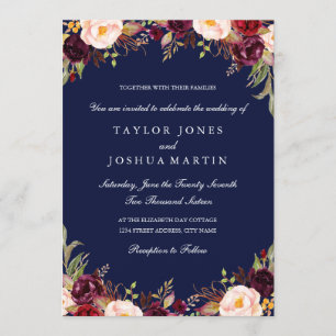 Faire-part de mariage floral marine Bourgogne rust