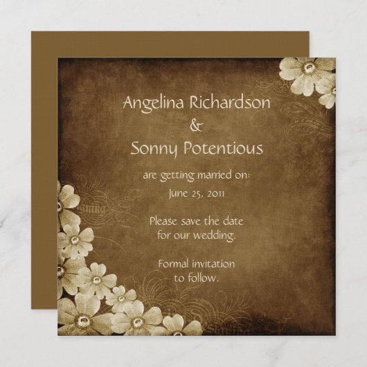 Faire-part de mariage floral marron et ivoire (Devant / Derrière)