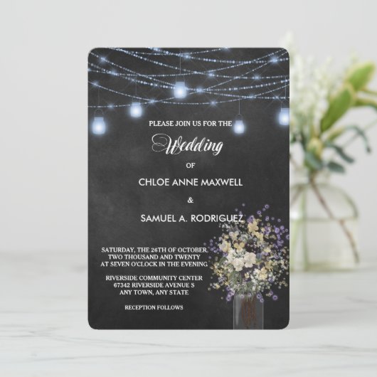 Faire-part de mariage floral Mason bleu Twilight (Debout devant)