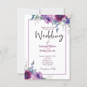 Faire-part de mariage floral mauve et violet aquar