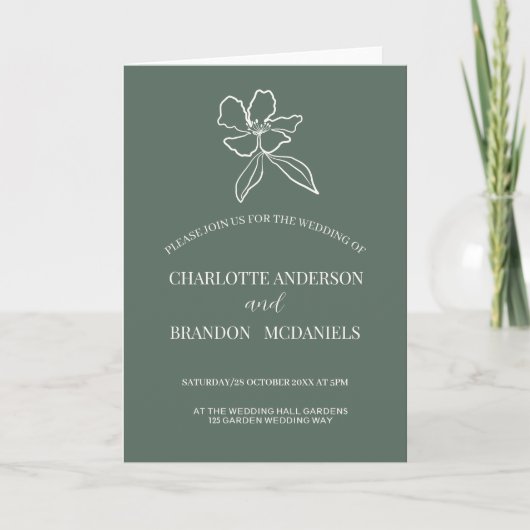 Faire-part de mariage floral minimal vert de la fo (Devant)