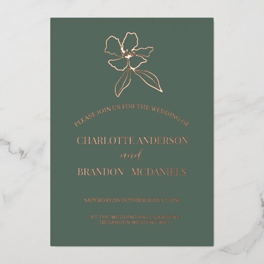 Faire-part de mariage floral minimal vert de la fo (Recto)